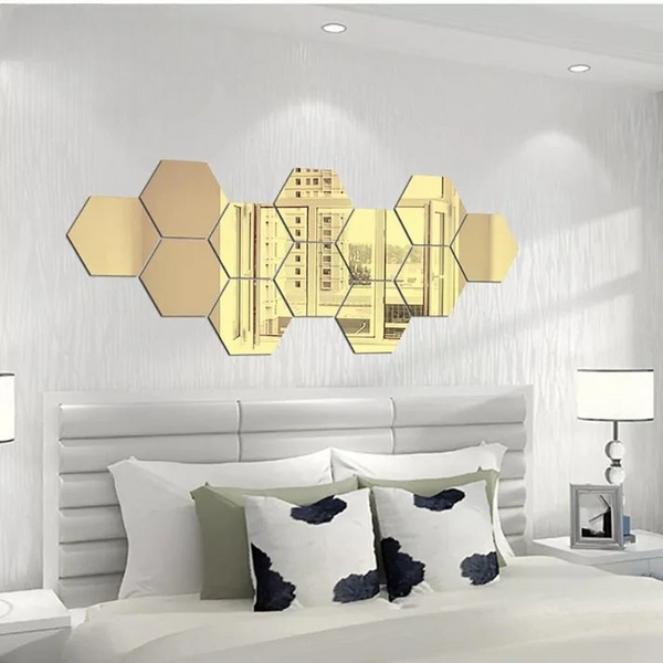 (pack Of 12) 3d Acrylic Hexagon Simple Mirror-surface Geometric Diy Art Mural For Home Decoration Wall