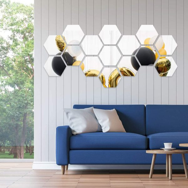 (pack Of 12) 3d Acrylic Hexagon Simple Mirror-surface Geometric Diy Art Mural For Home Decoration Wall