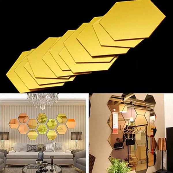 (pack Of 12) 3d Acrylic Hexagon Simple Mirror-surface Geometric Diy Art Mural For Home Decoration Wall