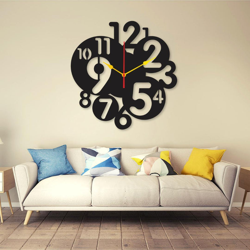 Small To Big Digit Dial 12×12 Wall Clock I Wall Clocks For Bedroom I Quartz Watch Diy Design Black Color