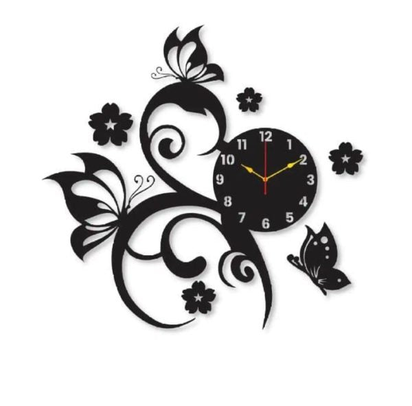 3d Beautiful Butterflies And Flowers | Premium Wall Clock / Wooden Wall Clock For Living Room & Office Decoration