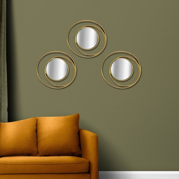 (golden) Trio Mirrors For Decoration /art Frame Design Mirror Wall Bedroom Vanity Nordic(pack of 3)