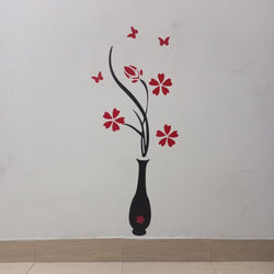 Vase Sticker For Home Decoration Items | Black Vase With Red Big Flowers For Wall Decor | 38×15″