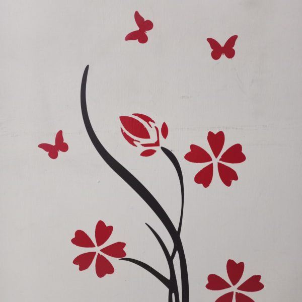 Vase Sticker For Home Decoration Items | Black Vase With Red Big Flowers For Wall Decor | 38×15″