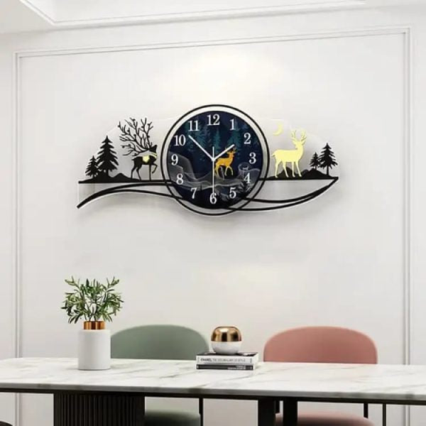 Forest Figure Deerblue Jungle Clock Wall Clock, Fancy Clocks For Bedroom And Drawing Room