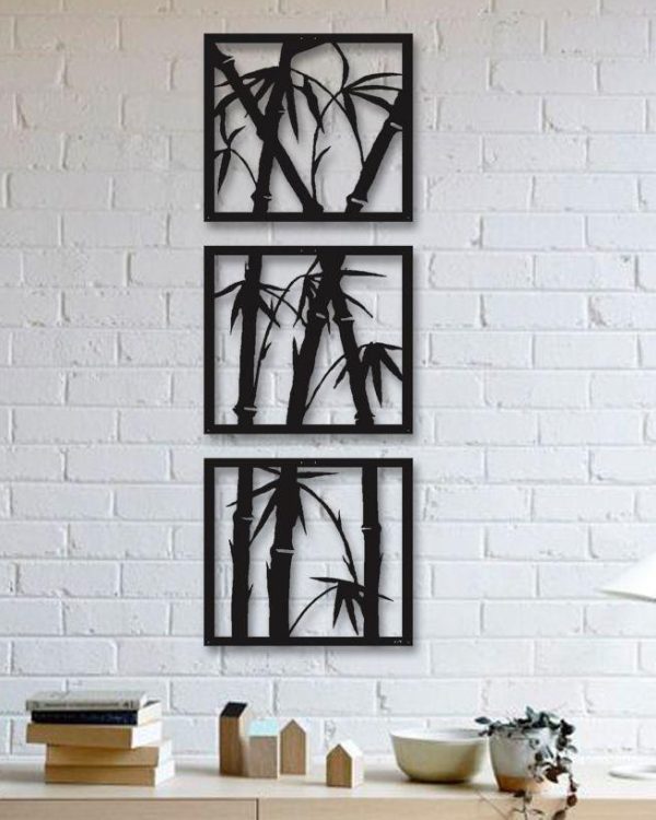 Wall Art Bamboo Tree 3 Frame Wooden Home Decor